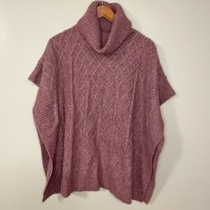 NWT Mia & Tess Heather Cable Knit Turtleneck Poncho Sweater One Size Cottagecore